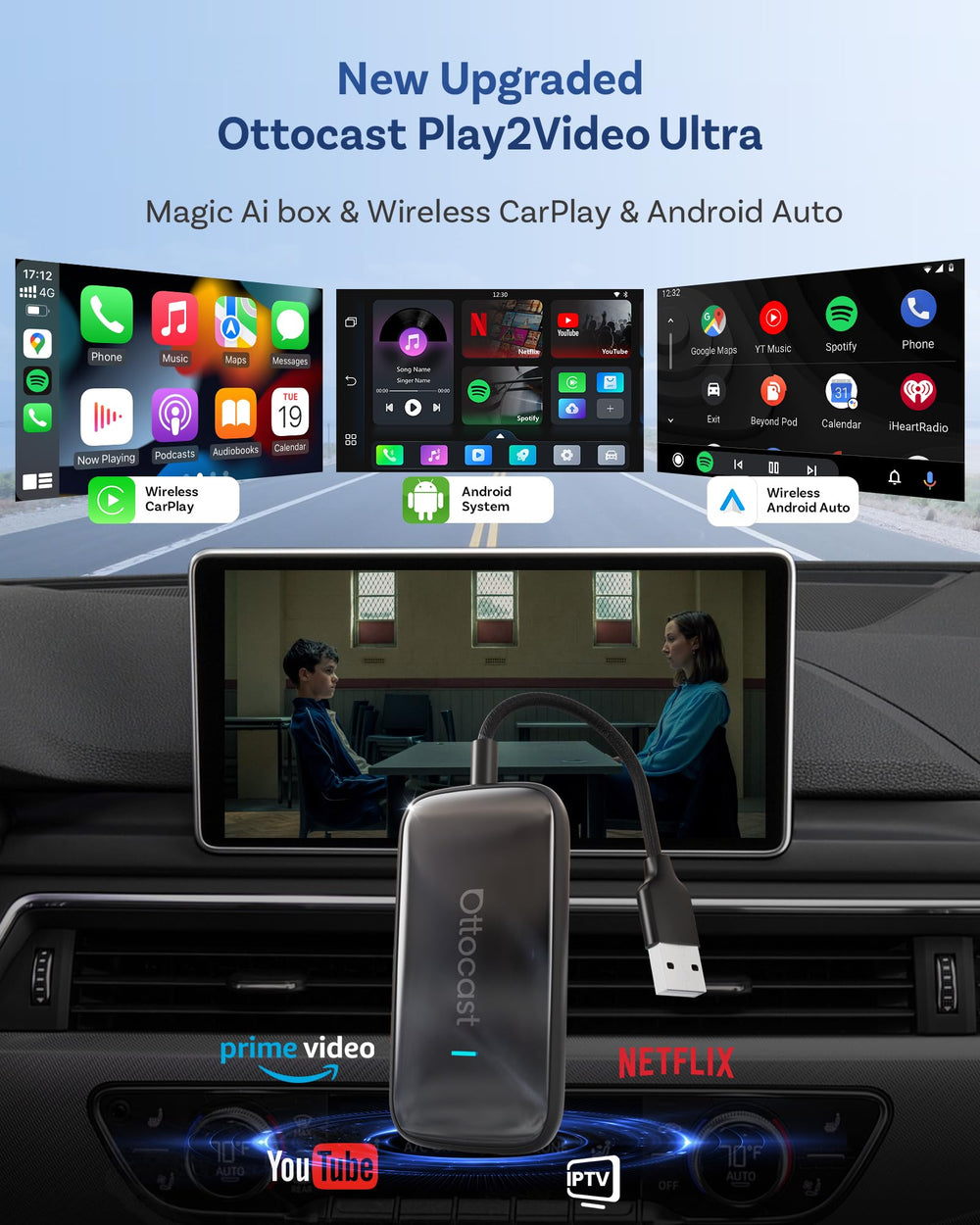 OTTOCAST Play2Video Ultra in-dash installation for quick setup.