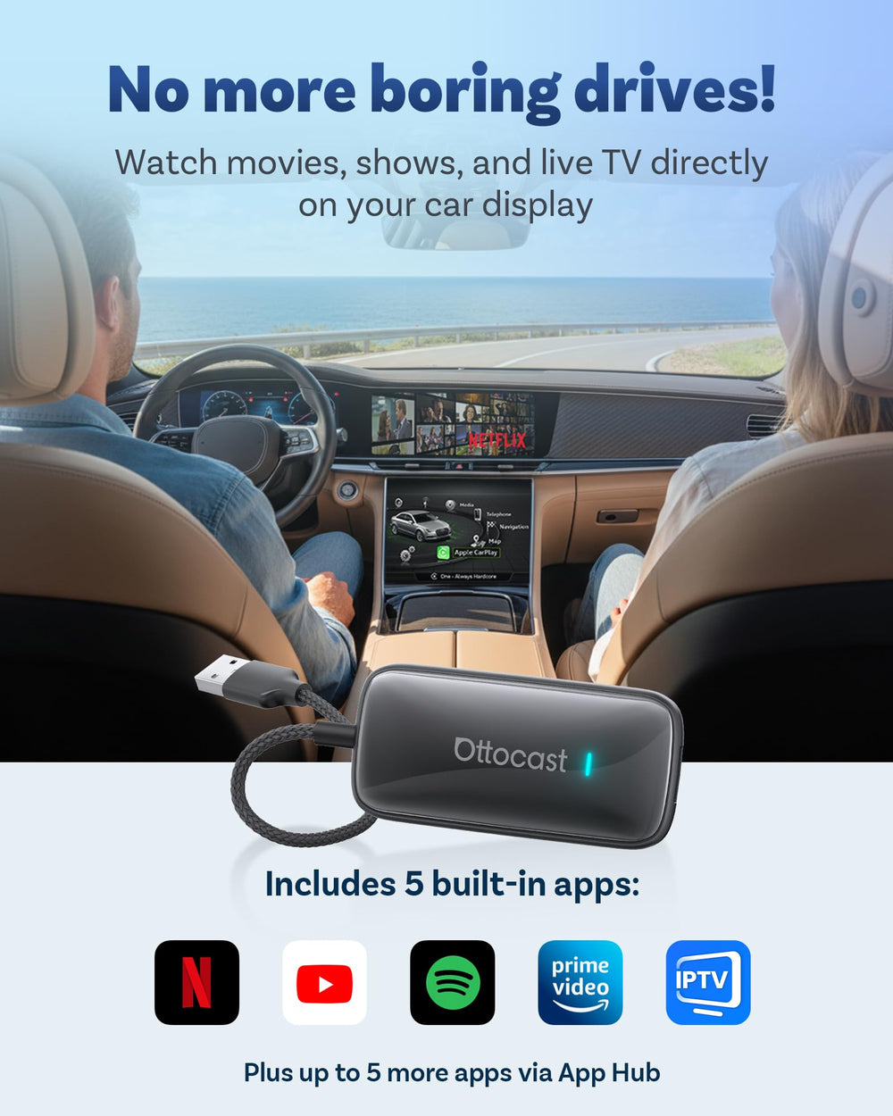 OTTOCAST Play2Video Ultra wireless CarPlay and Android Auto pairing.