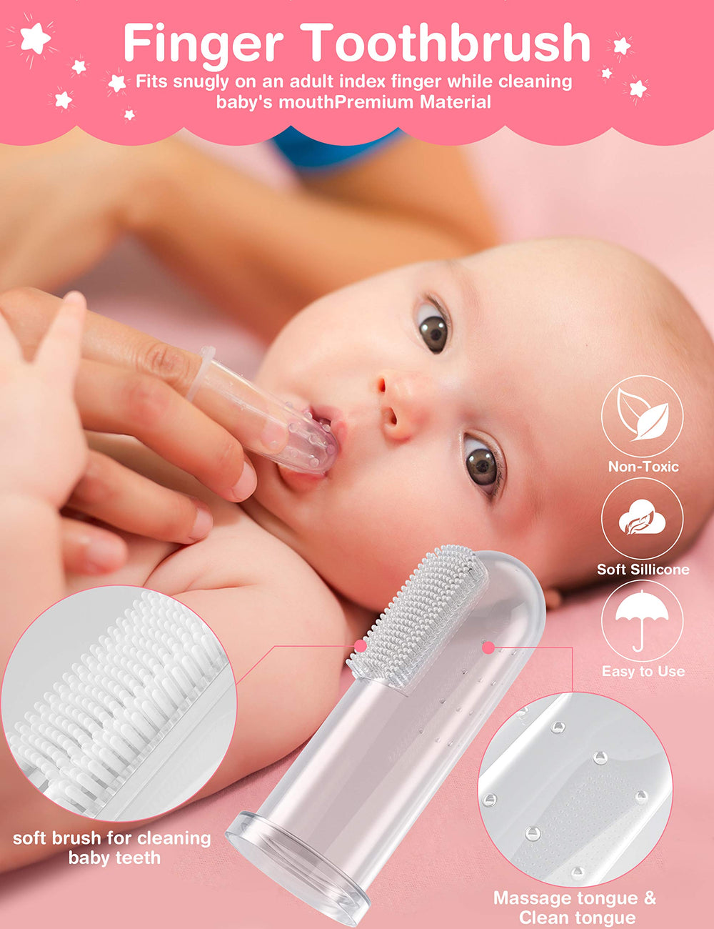 OTTOLIVES silicone finger toothbrush for gentle oral care.