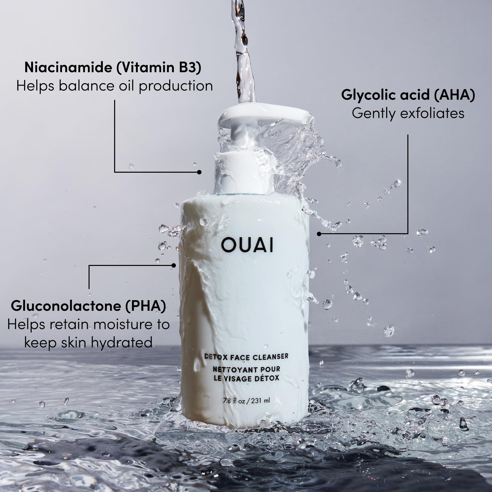OUAI Detox Facial Cleanser cap with Cape Town fragrance label signals fresh scent.