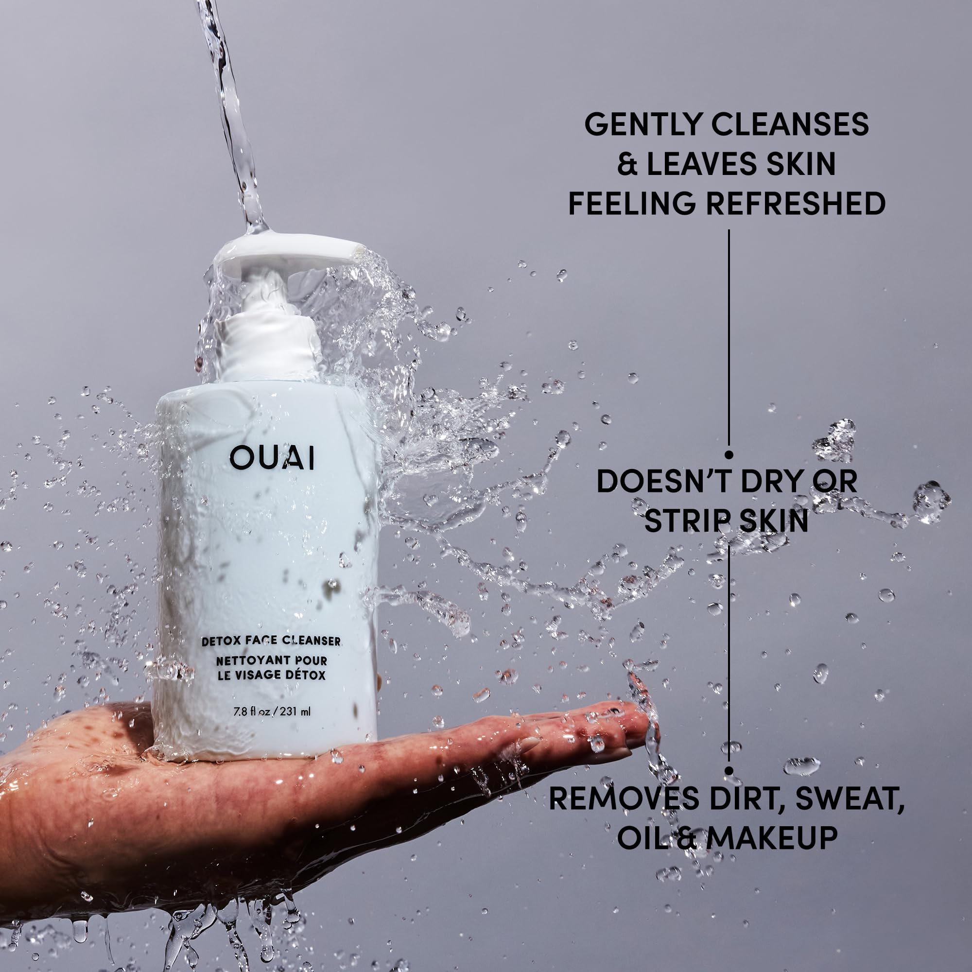 OUAI Detox Facial Cleanser creamy foamy lather demonstrates gentle daily cleansing.
