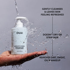 OUAI Detox Facial Cleanser creamy foamy lather demonstrates gentle daily cleansing.