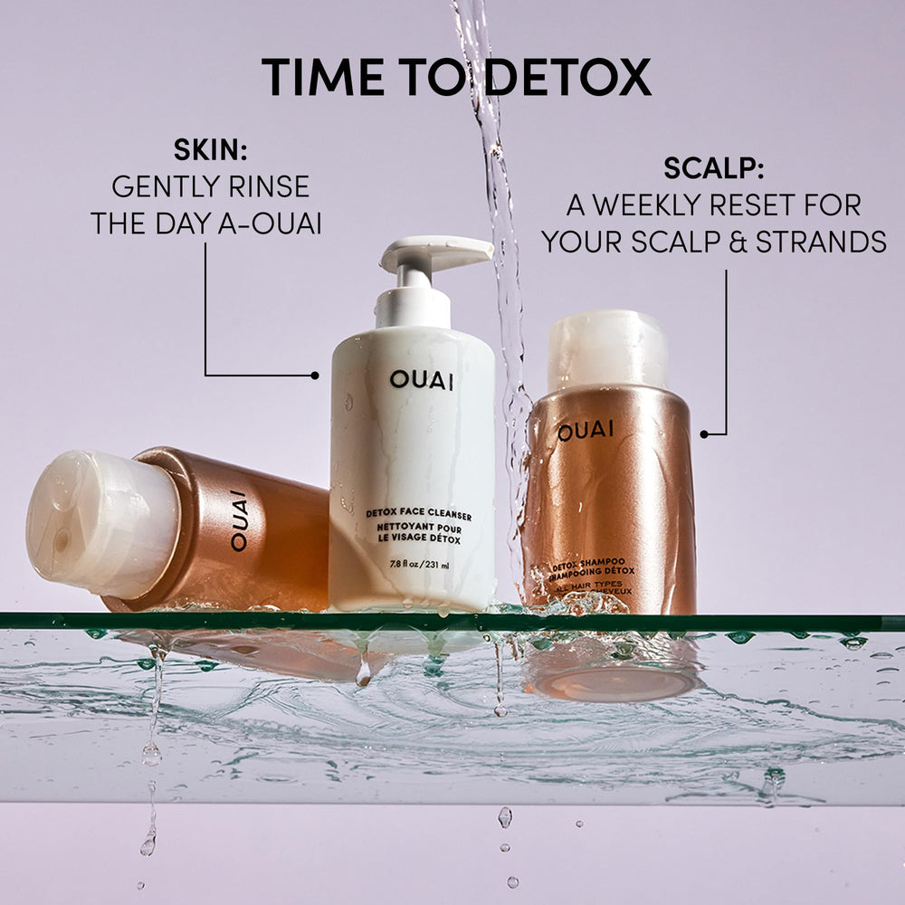 OUAI Detox Facial Cleanser niacinamide graphic emphasizes balancing and hydrating effects.