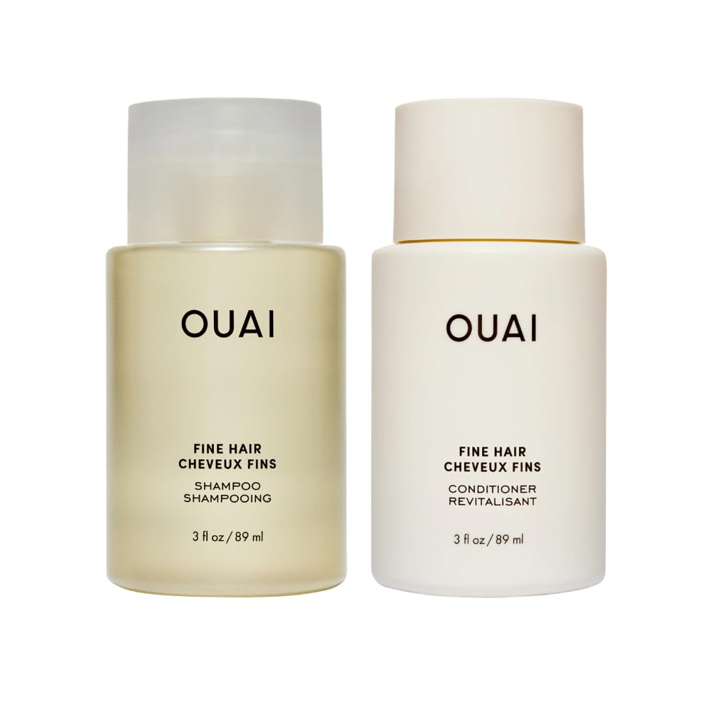 OUAI Fine Hair Shampoo bottle pour—easy, travel-friendly cleansing for fine hair.