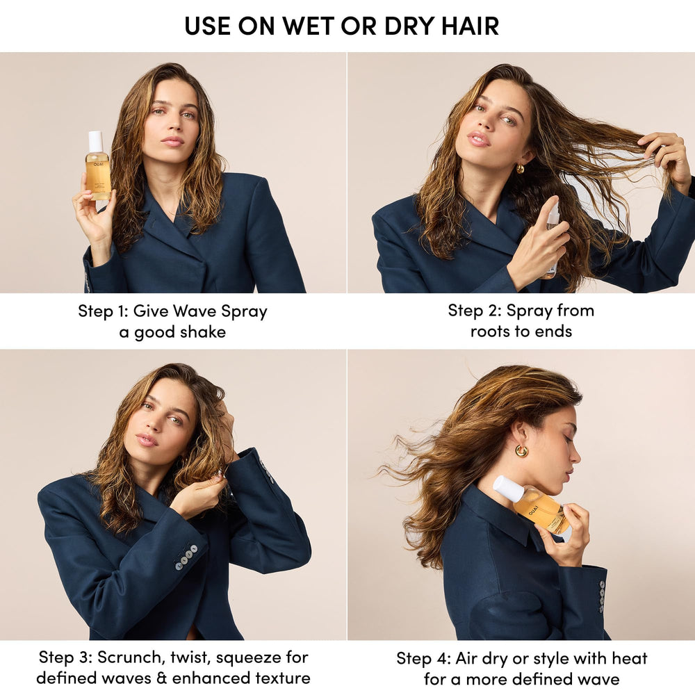 OUAI Leave-In Conditioner close-up on damp hair application.