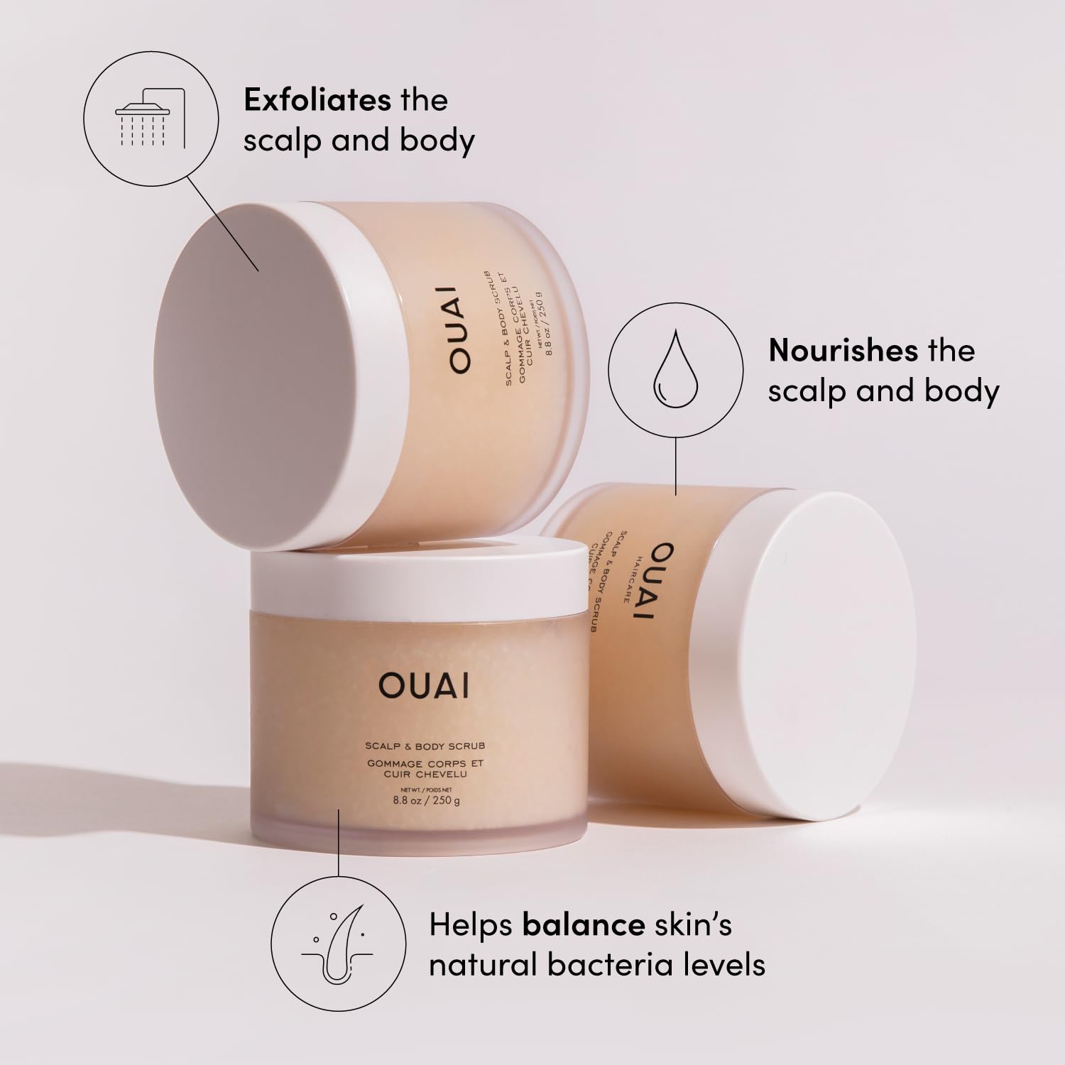 OUAI detox shampoo closeup: clarifying action to remove residue from styling products.