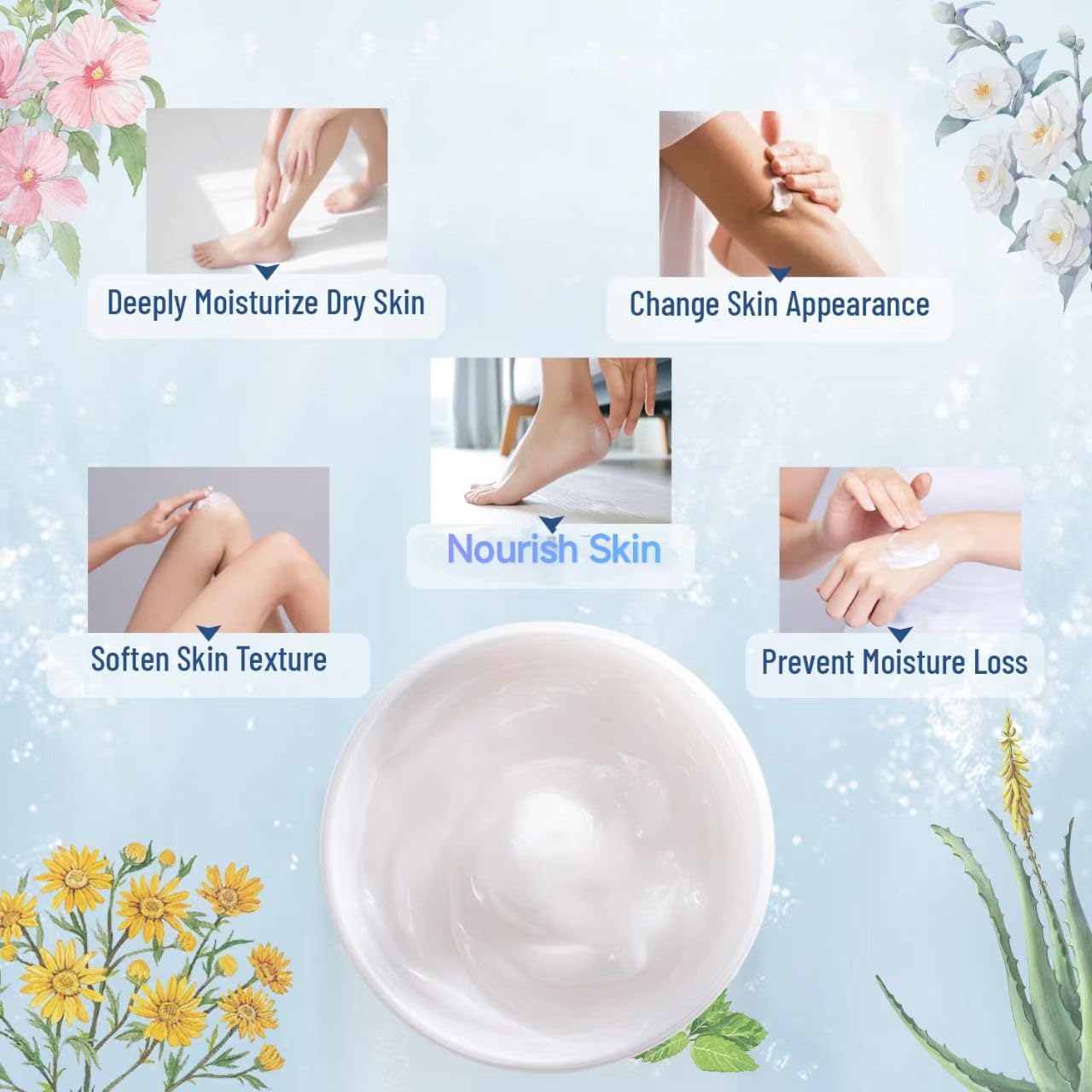 OUKEYA foot and hand cream in use, softening dry areas.