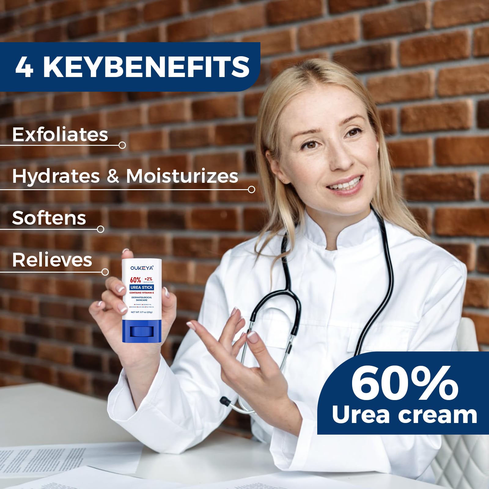 OUKEYA Heel-area application demonstrates targeted rough-skin care.