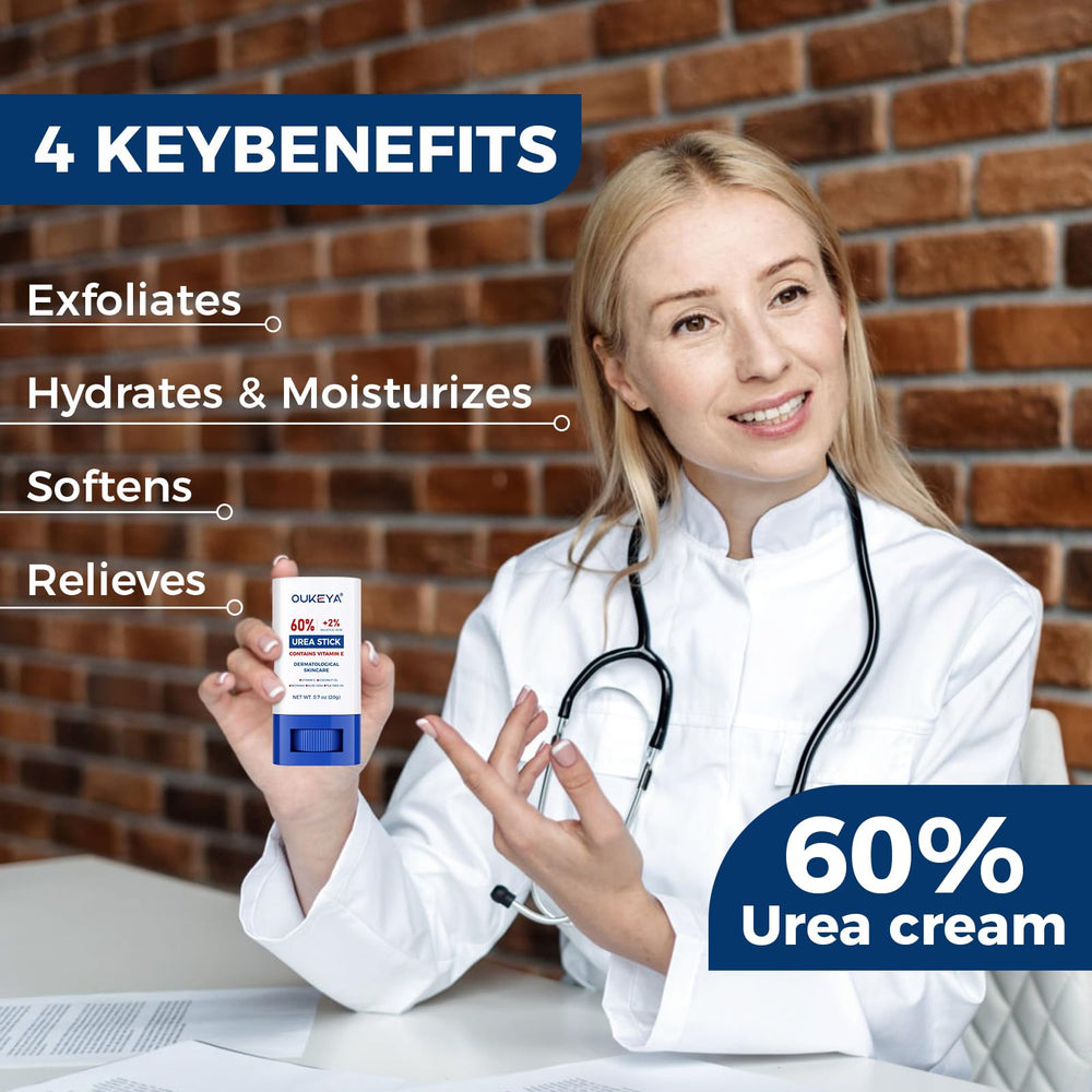 OUKEYA Heel-area application demonstrates targeted rough-skin care.