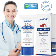OUKEYA Urea Cream 40% tube feet close-up highlighting soft heels