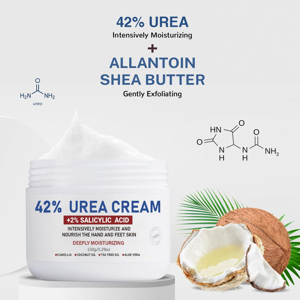OUKEYA Urea Cream 42% with salicylic acid texture for smoothing.