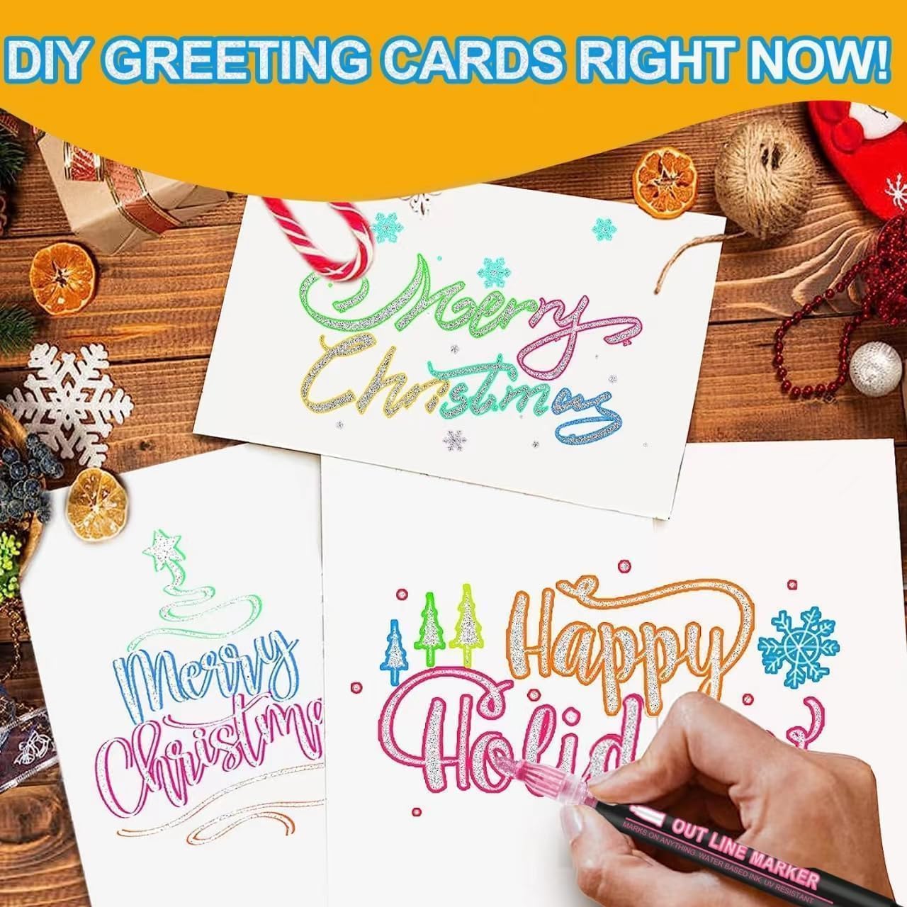 OUNIY Double-line shimmer markers create dual-color outlines on light paper