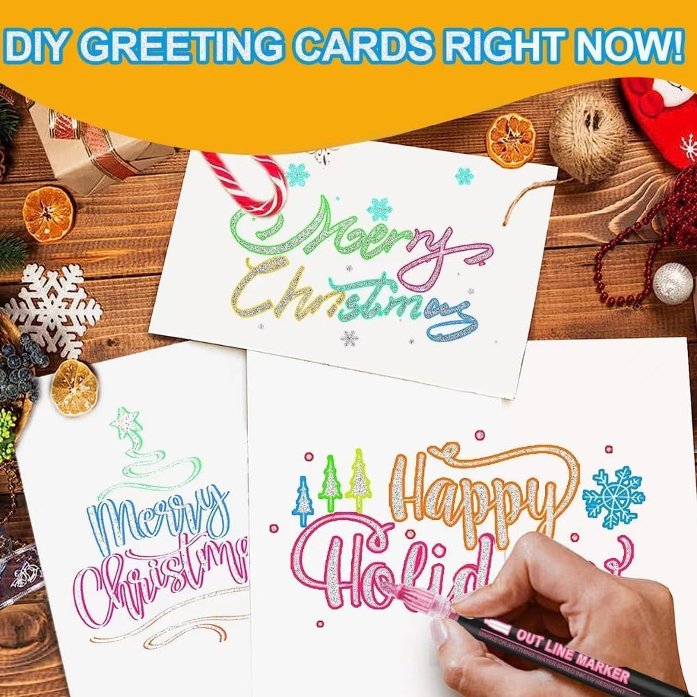 OUNIY Double-line shimmer markers create dual-color outlines on light paper