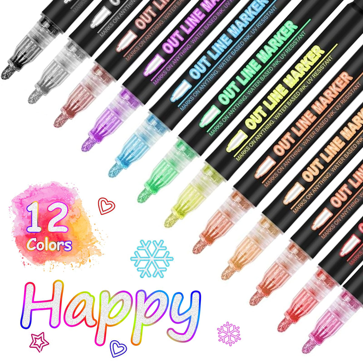 OUNIY Outline Marker Set in 12 colors for vibrant card outlines