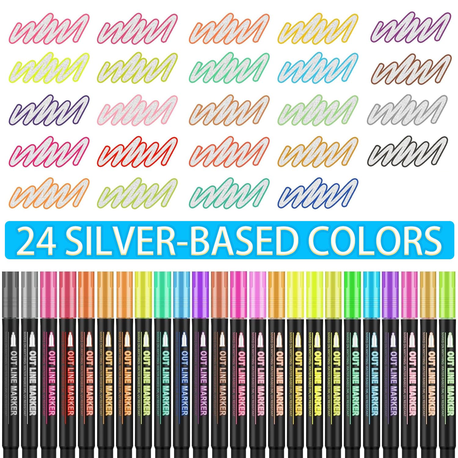 OUNIY shimmer markers add metallic sparkle to letters and cards.