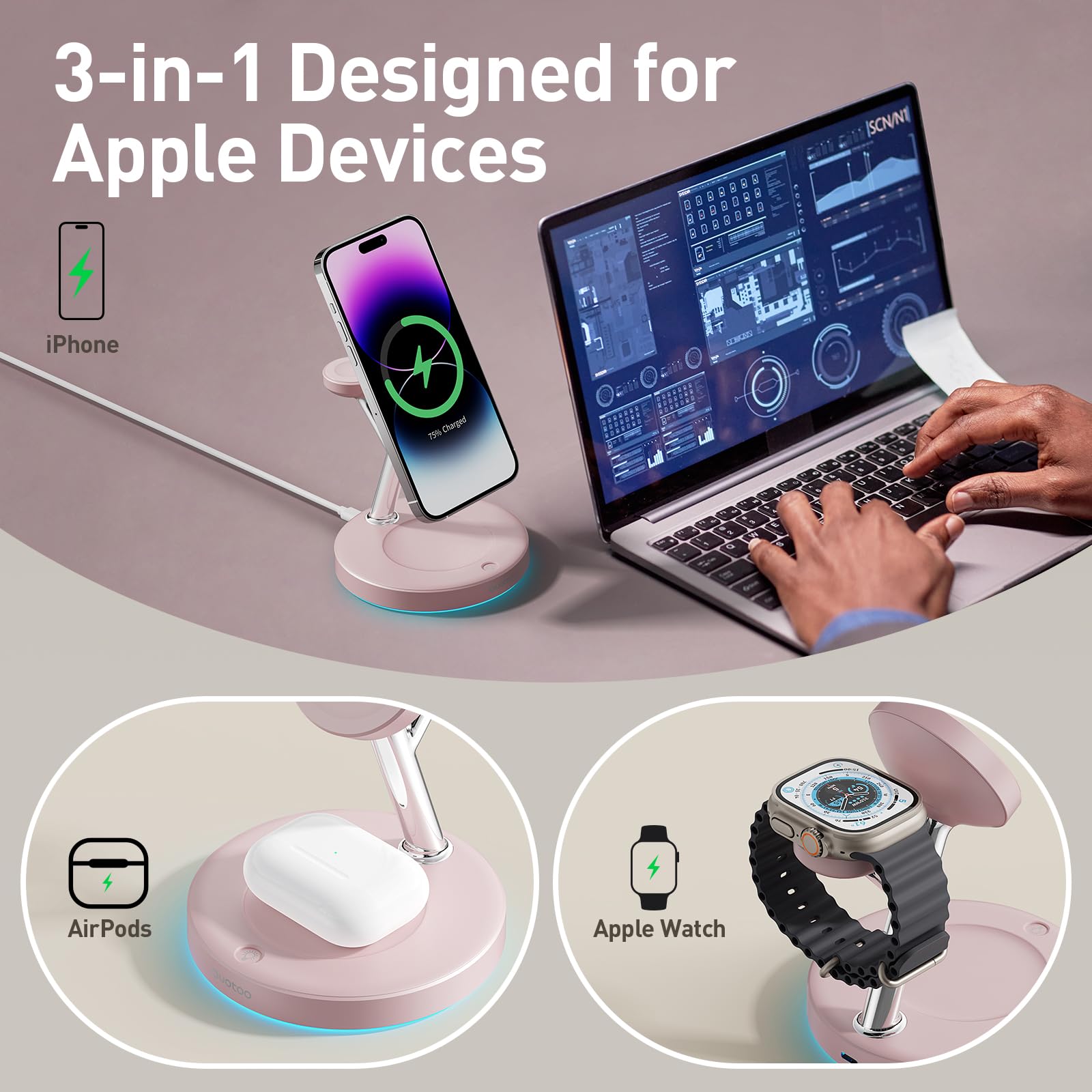 Ouotoo 360-degree angle adjustment for comfortable viewing while charging