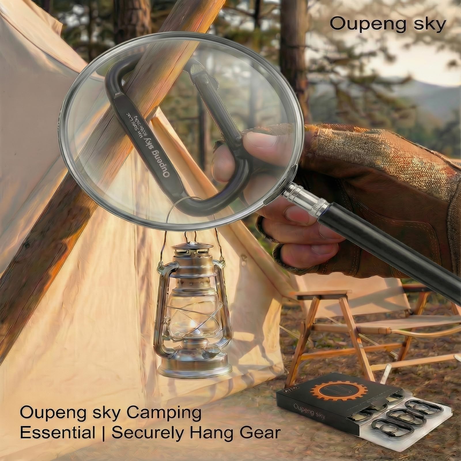 Oupeng Sky carabiner clip securing a water bottle for hiking.