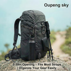 Oupeng Sky compact 2.5 inch carabiner attached to a backpack.
