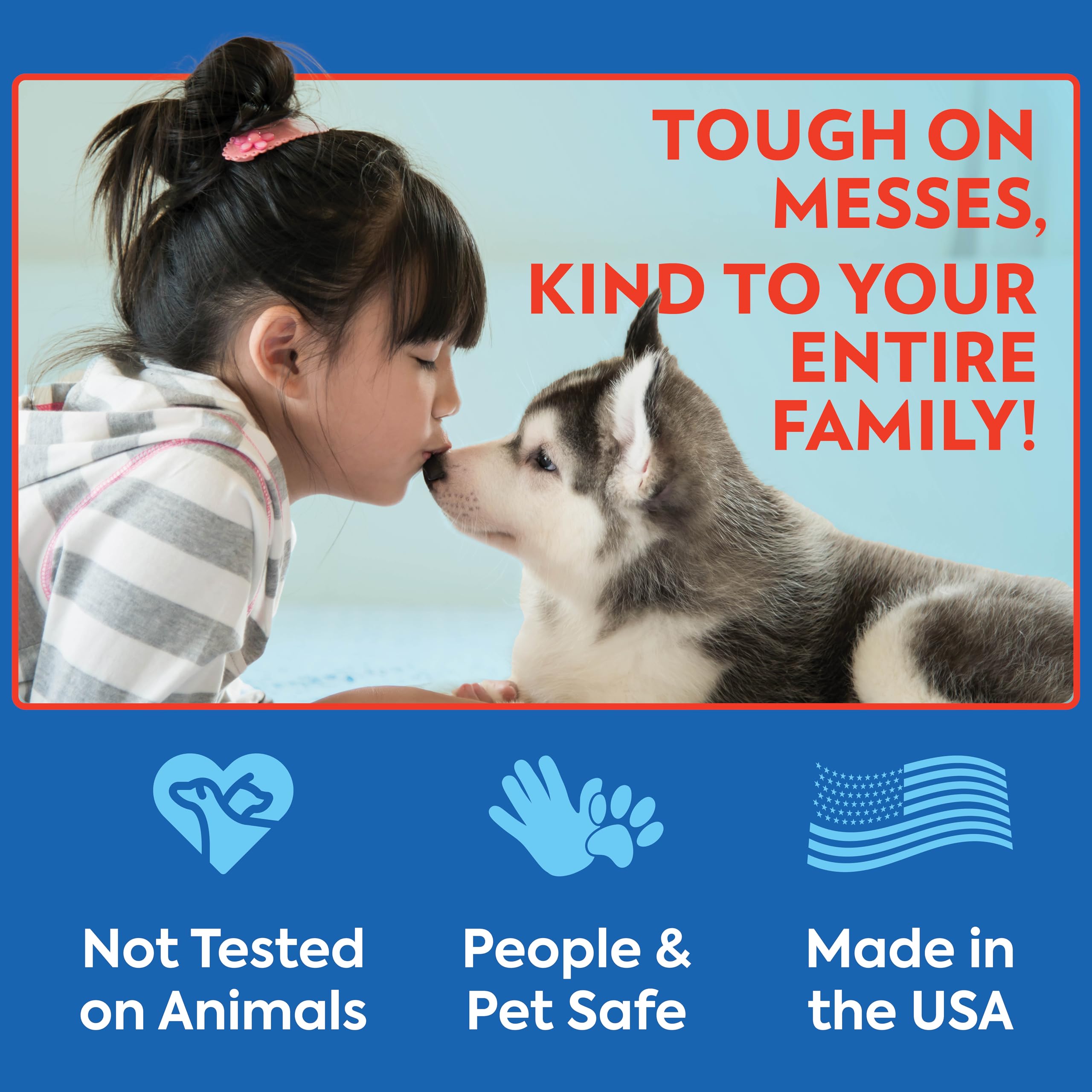 OUT! PetCare Made in USA label highlighting pet-safe cleaning power