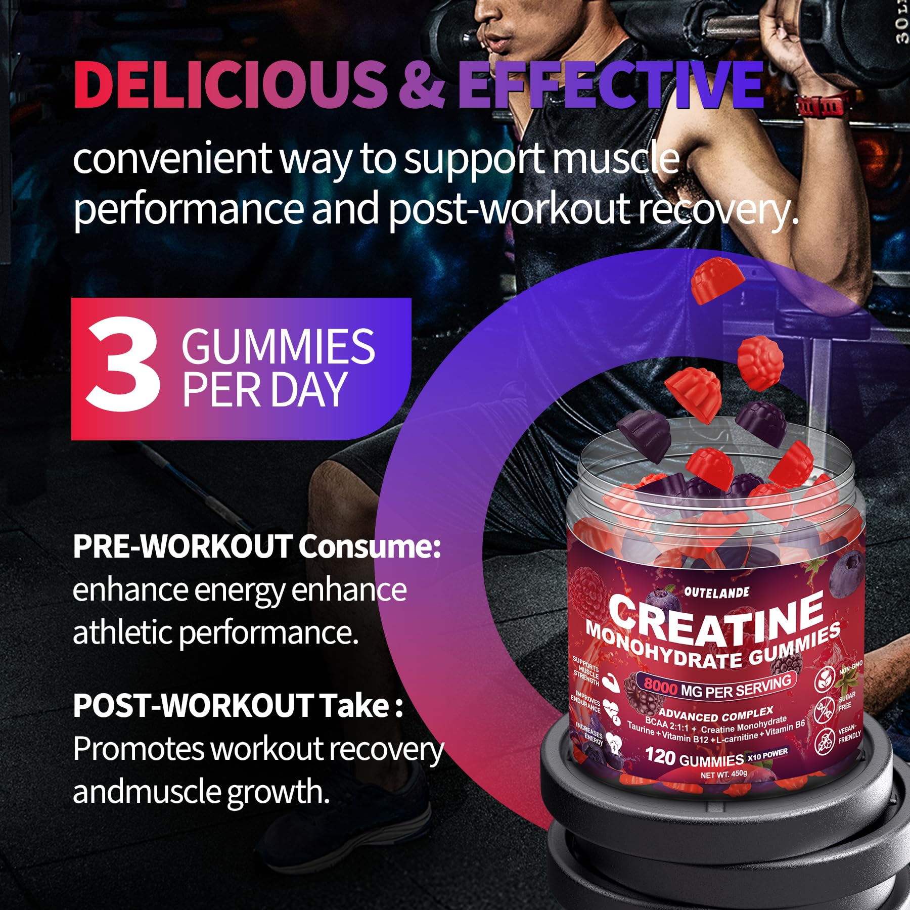 OUTELANDE vegan non-GMO label emphasizes plant-based, allergen-friendly supplementation.