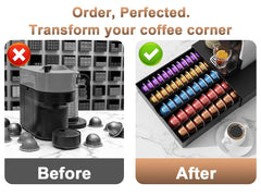 OUTIOE drawer filled with Vertuo and K-Cups, neatly organized.