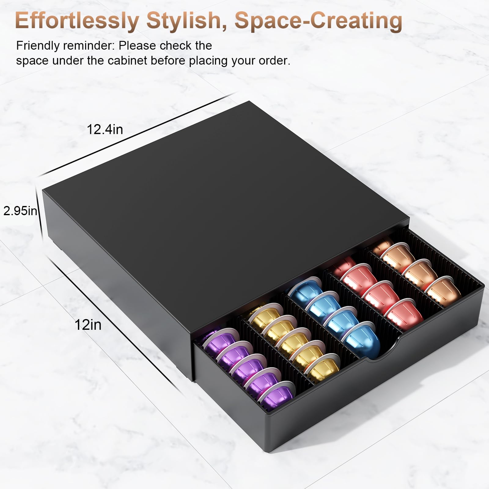 OUTIOE pull-out drawer design enables quick capsule retrieval.