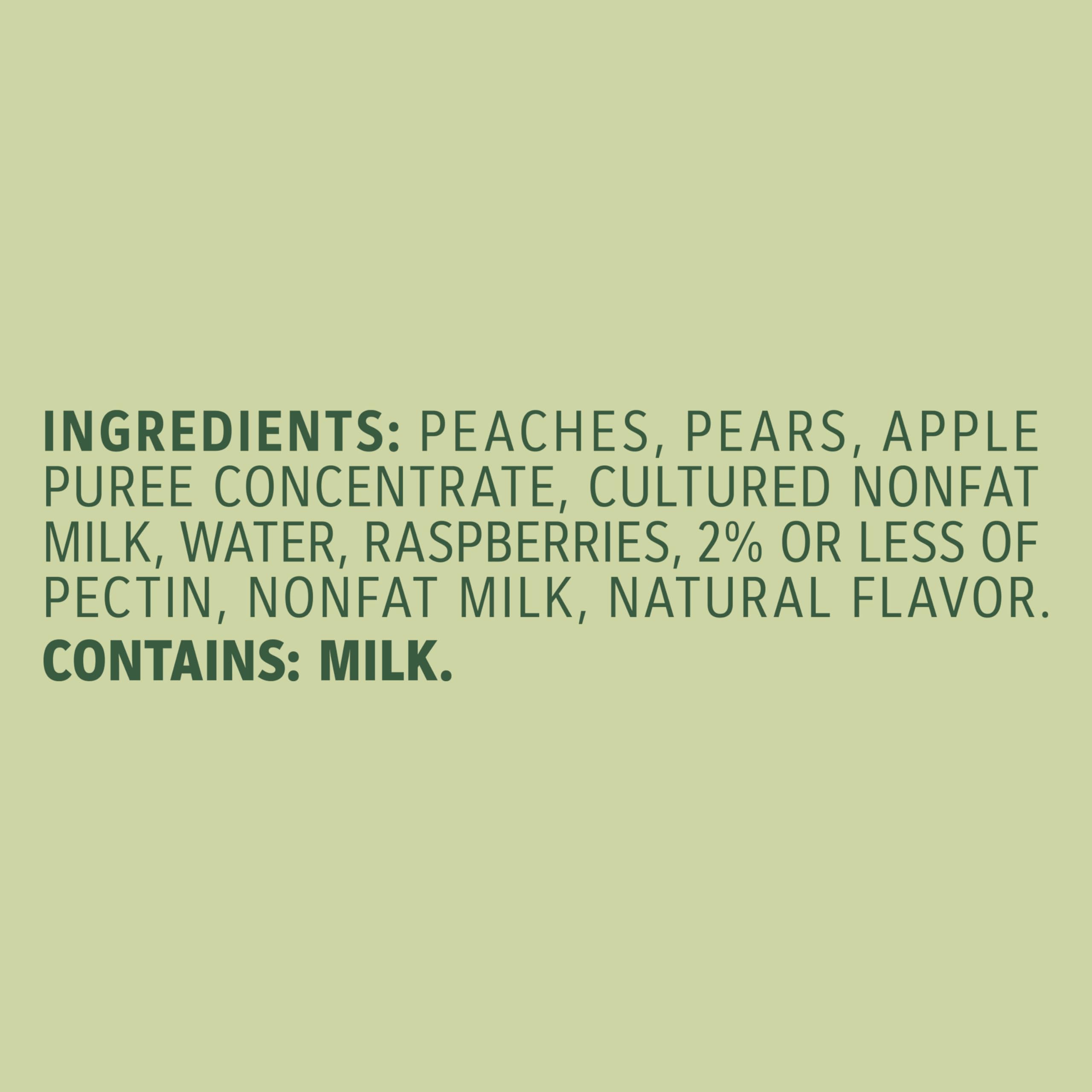 Outshine Smoothie Raspberry Peach pouch back label highlights real fruit and no added sugars.