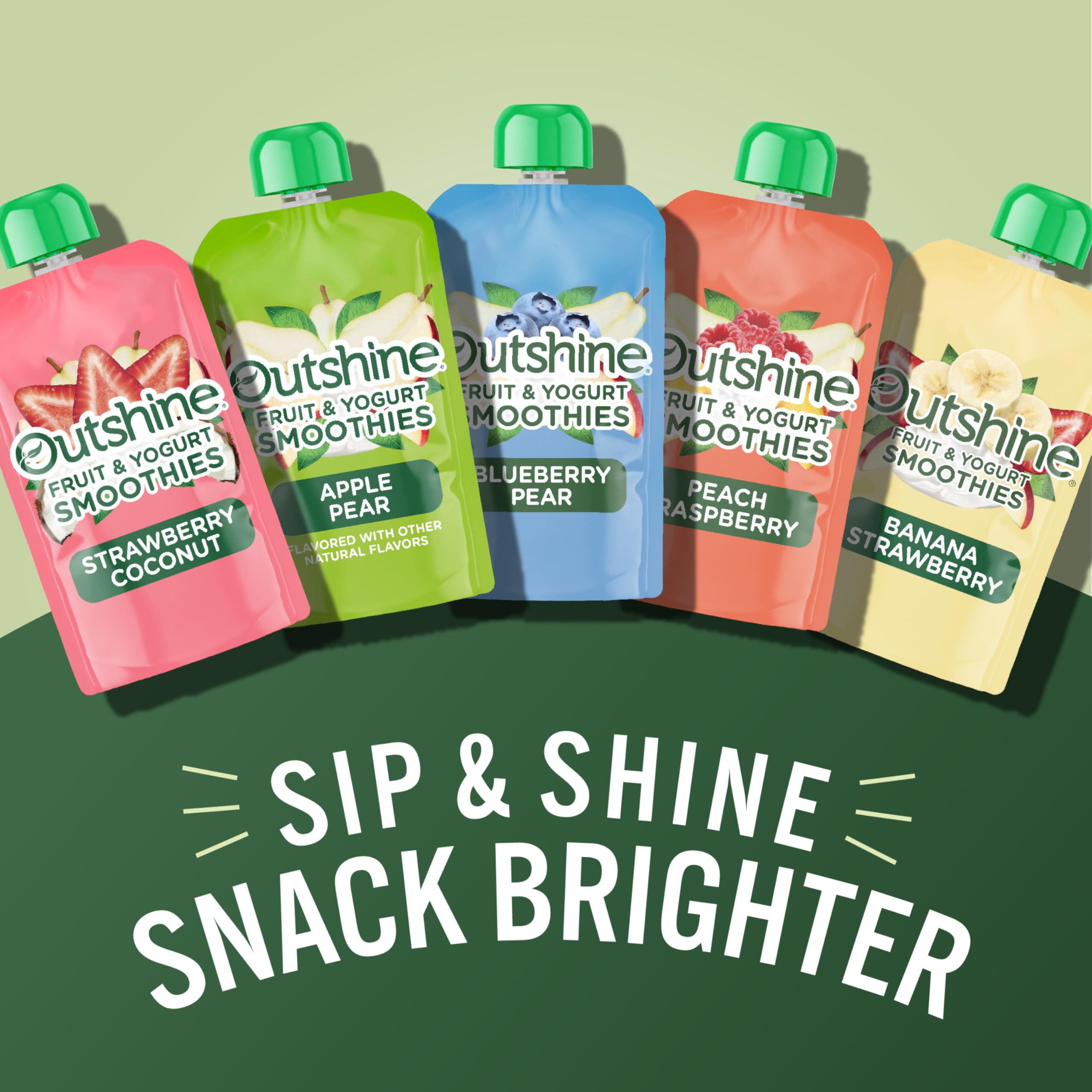 Outshine Smoothie Raspberry Peach pouch close-up of bright label and real fruit ingredients.