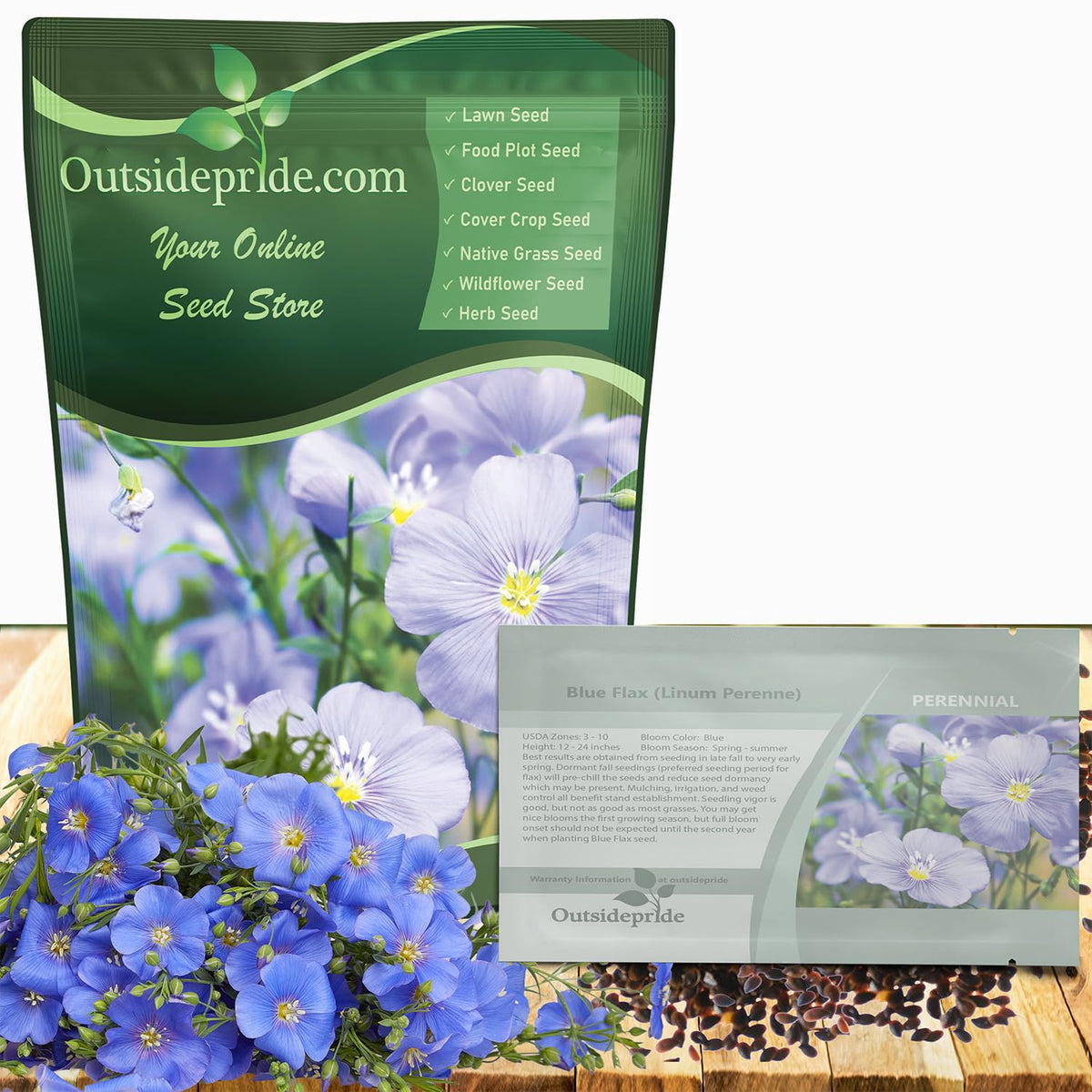 Outsidepride Blue Flax Seeds bloom provide vibrant blue color for borders.