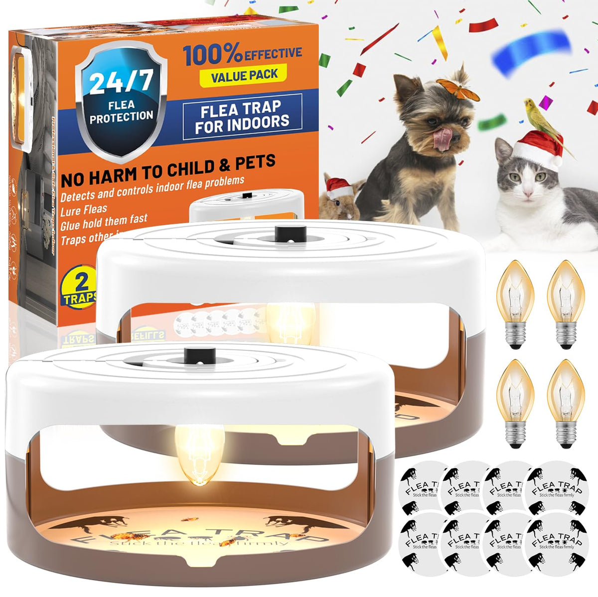 Outtkitywi flea trap inside unit with sticky pads for pet-friendly indoor control.