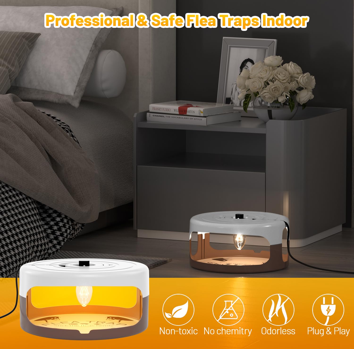 Outtkitywi indoor flea light trap for continuous 24/7 pest reduction.