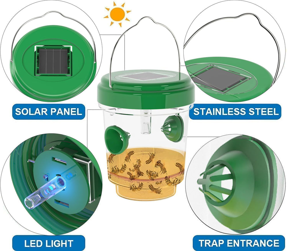 Outtkitywi Wasp Trap blue UV light attracts flying insects at night.
