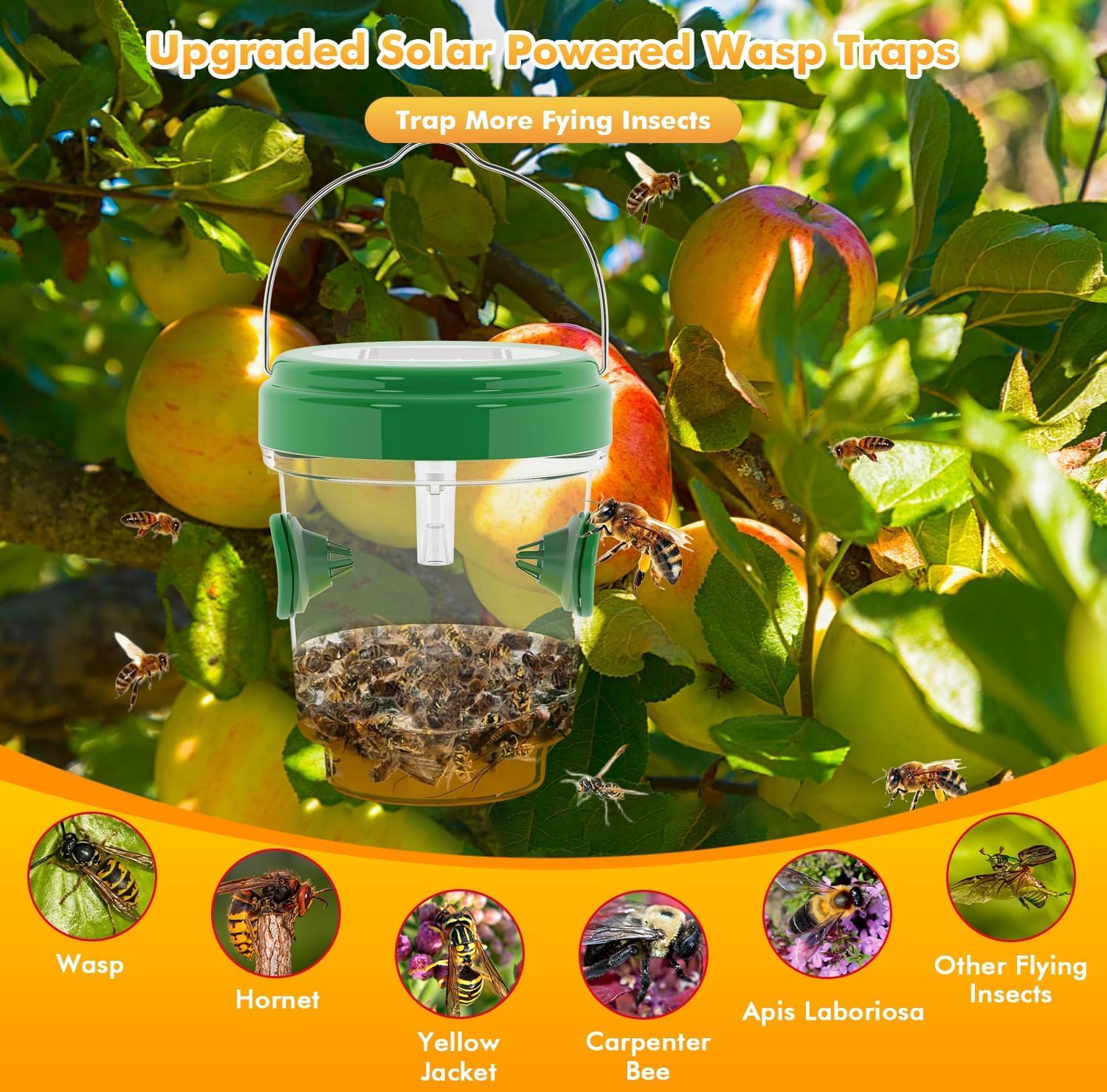 Outtkitywi Wasp Trap solar panel light for nighttime attraction of insects.