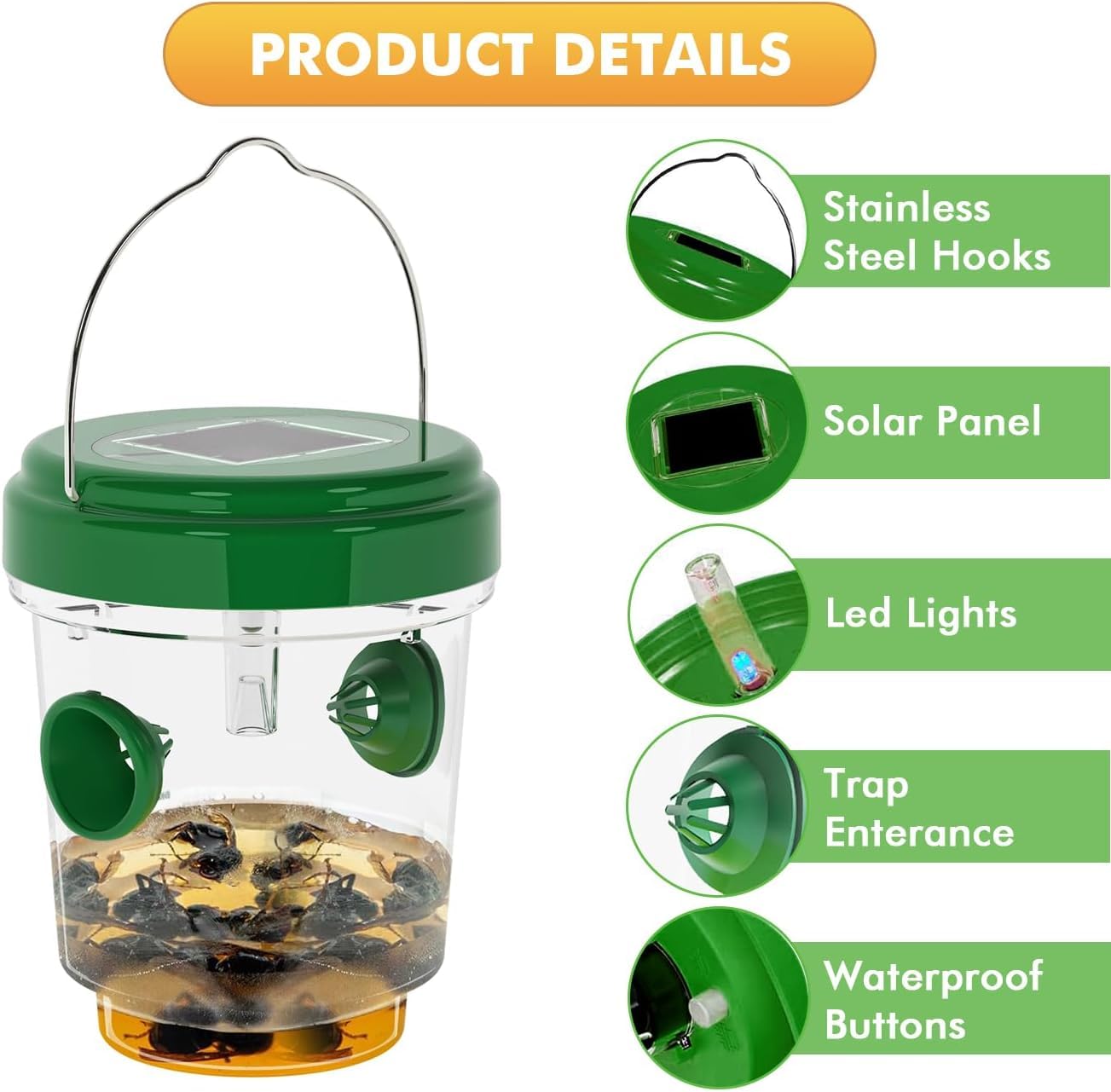 Outtkitywi Wasp Trap uses sugar water bait to attract pests.