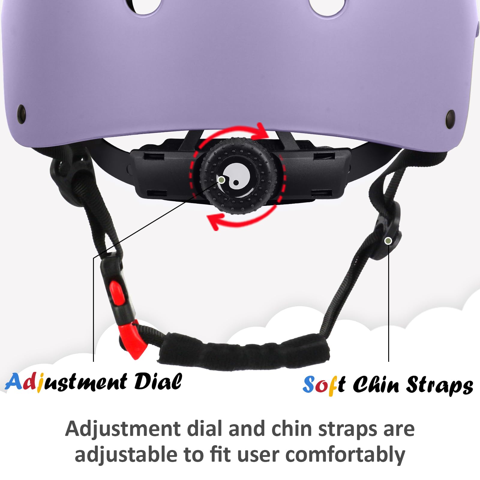 OUWOER Kids Bike Helmet showing the adjustment dial and pads for secure wear