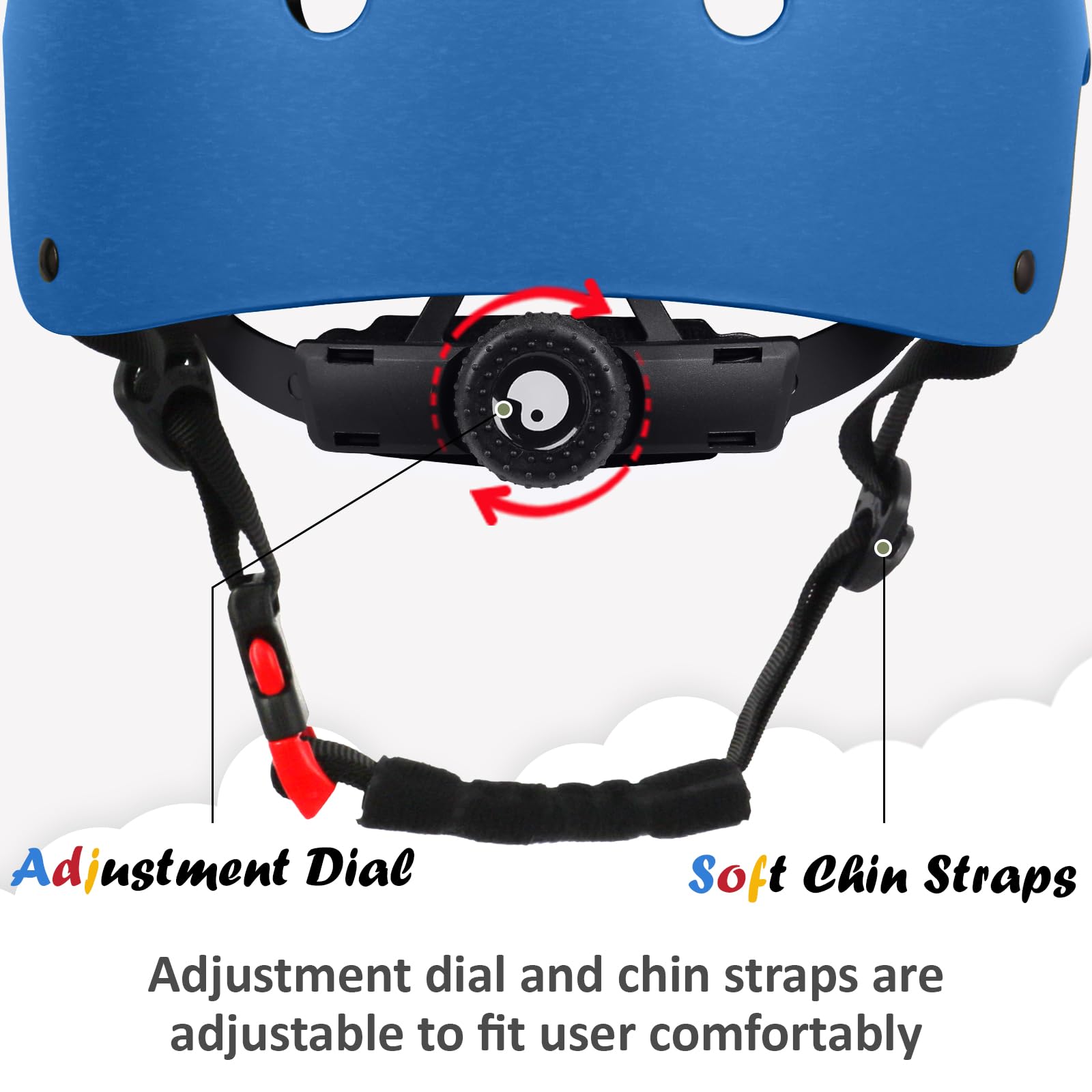 OUWOER Kids Bike Helmet blue dial adjustment for easy personalized fit