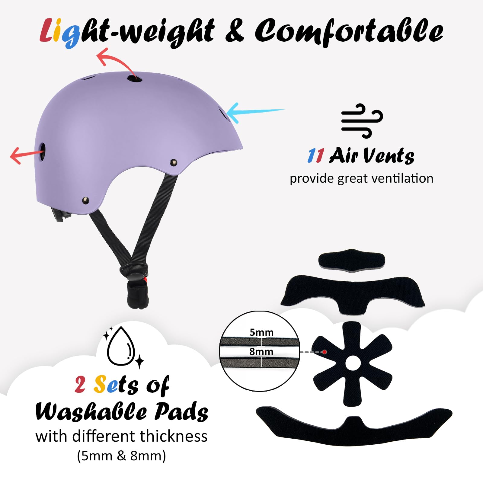 OUWOER Kids Bike Helmet fit system with adjustable chin strap for stability