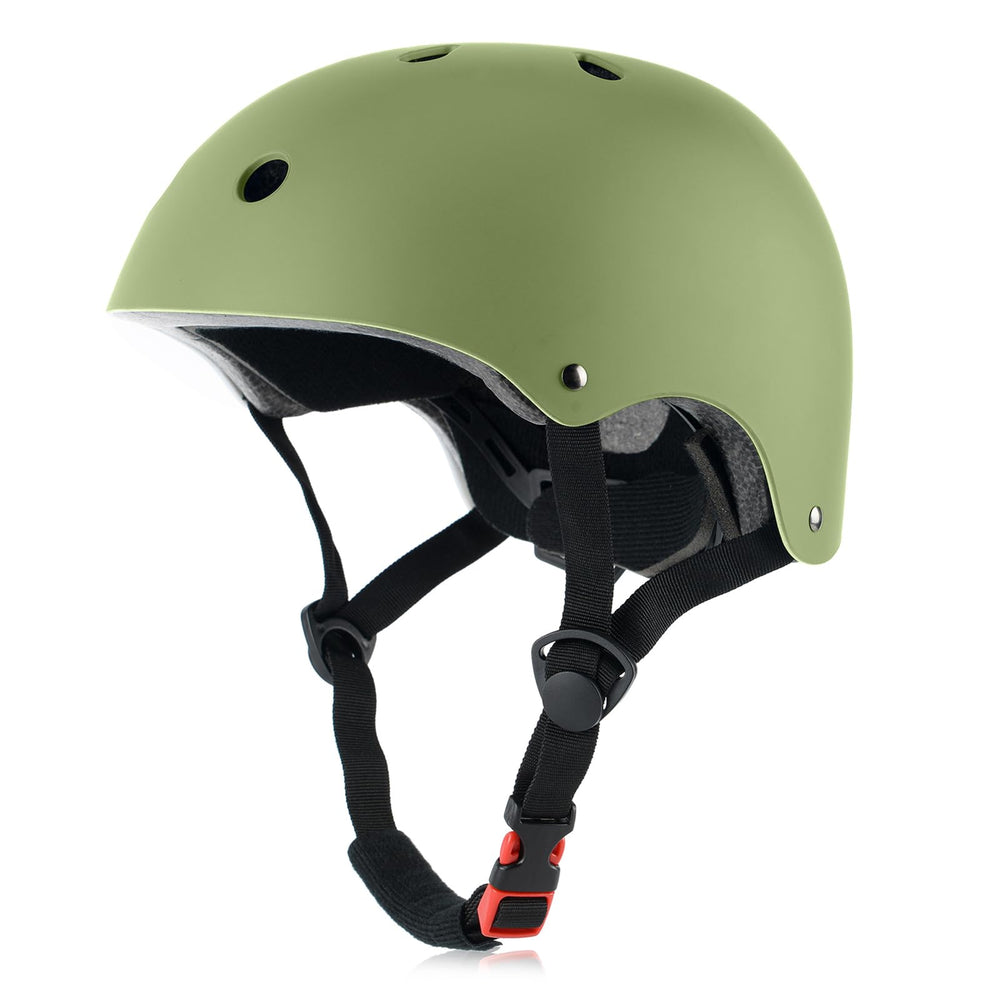 OUWOER Kids Bike Helmet Olive, front view, adjustable fit for growing heads
