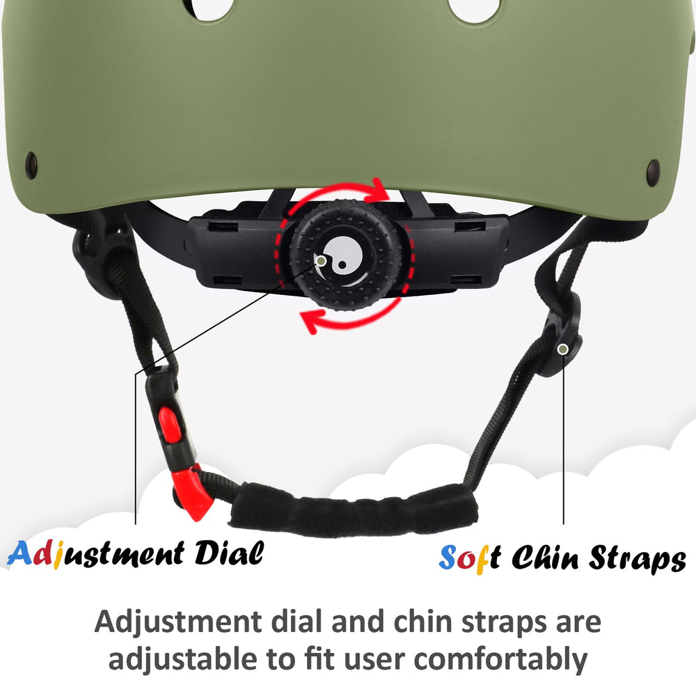 OUWOER Kids Bike Helmet Olive, rear view, safe and snug for active kids
