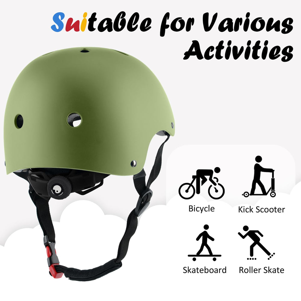 OUWOER Kids Bike Helmet Olive, vent system closeup, breathable protection for all-day outings