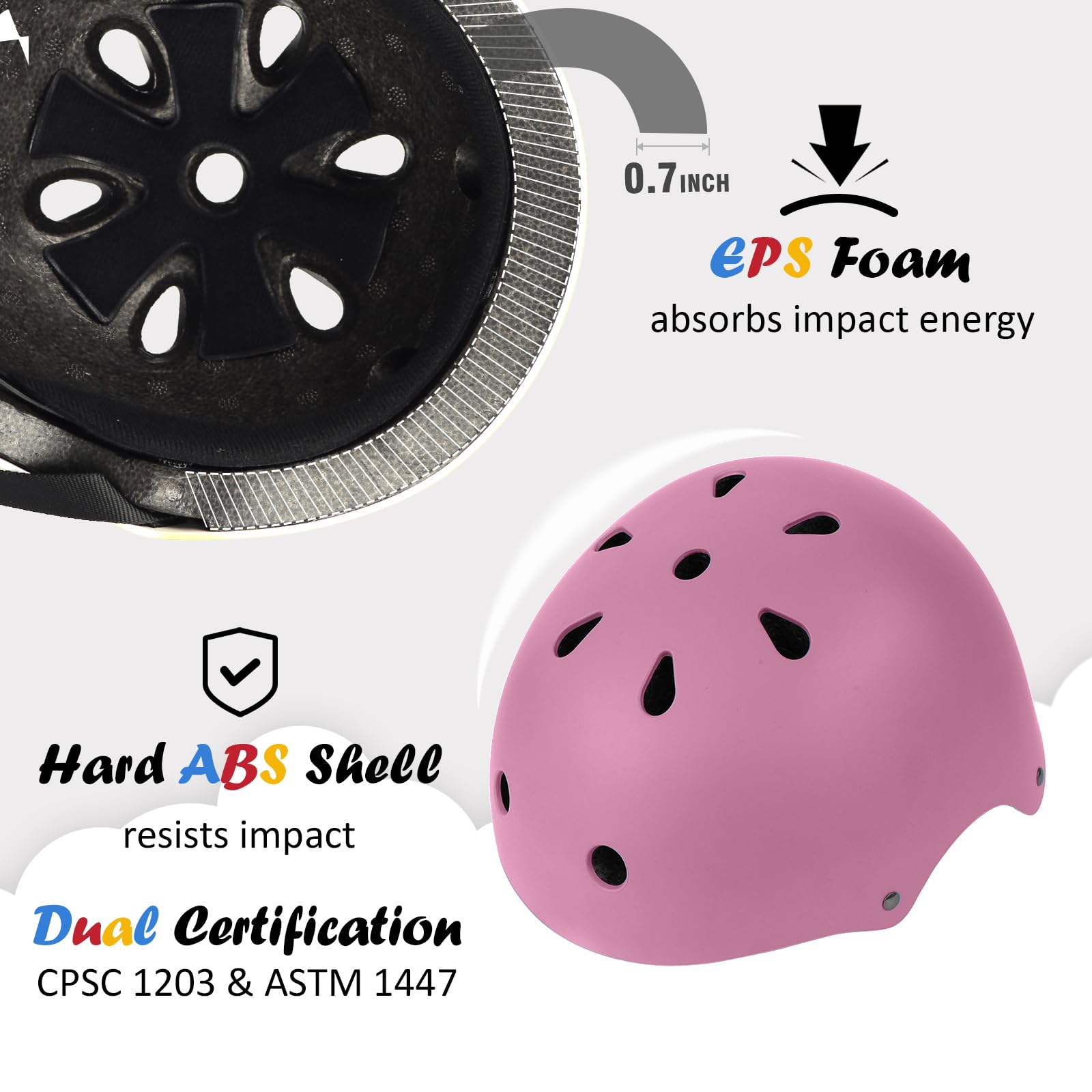 OUWOER Kids Bike Helmet pink showing 11 vents for cooling during rides.