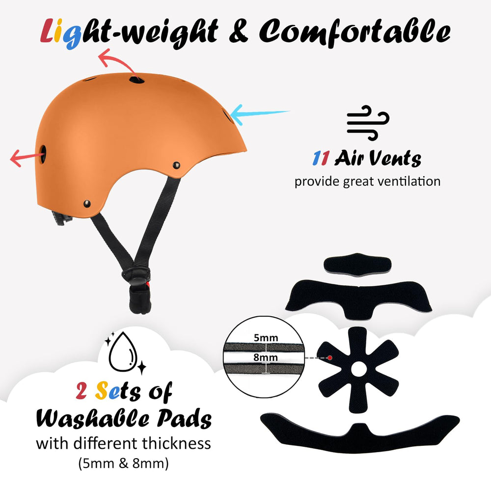 OUWOER Kids Bike Helmet with 11 vents for airflow during outdoor play.