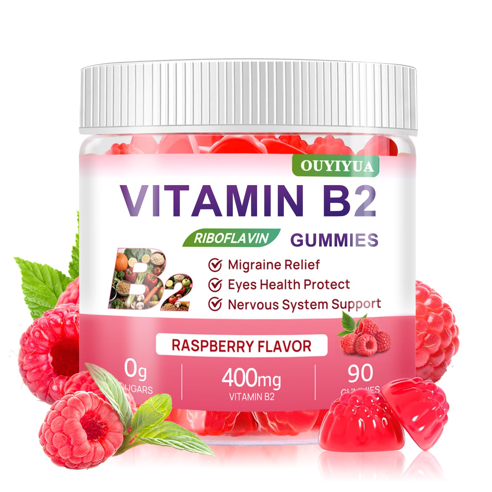 OUYIYUA B2 Gummies raspberry bottle for convenient daily energy support.