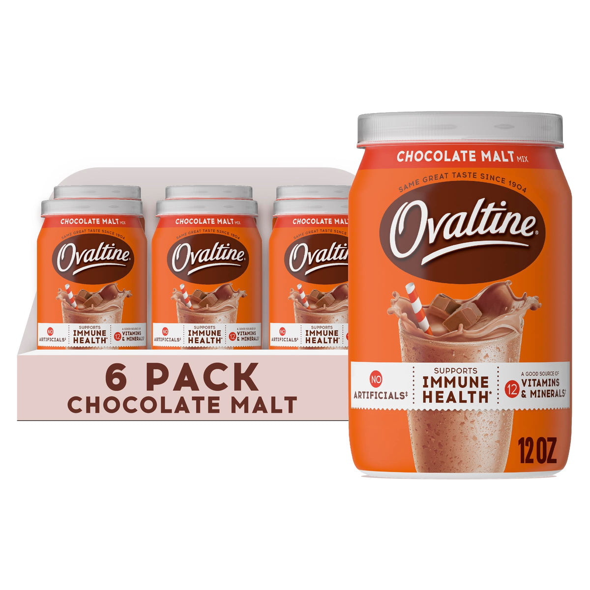 Ovaltine chocolate malt powder canister ready for family milk moments.