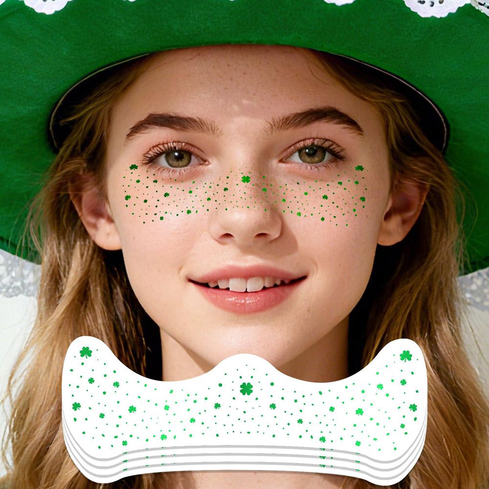 Ovasorve green glitter shamrock tattoos adding festive sparkle for St Patrick's Day