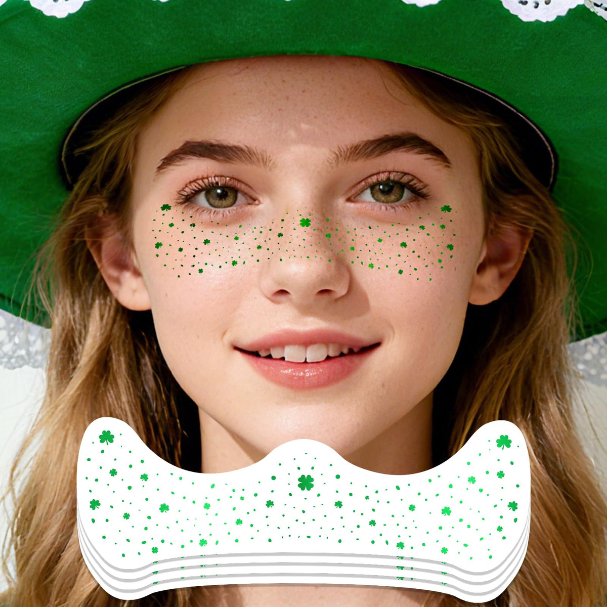 Ovasorve green glitter shamrock tattoos adding festive sparkle for St Patrick's Day