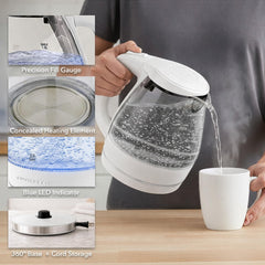 OVENTE KG83W 1.5L capacity ideal for tea, coffee, or soups.