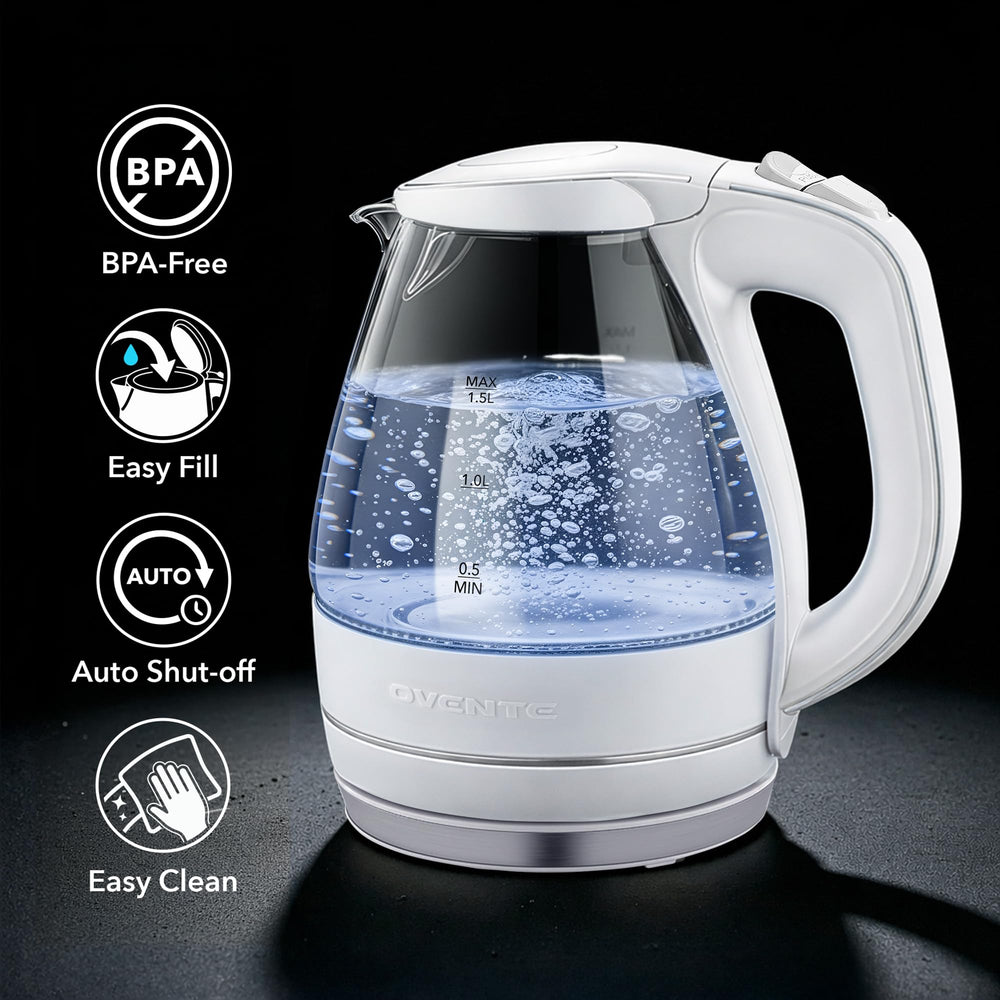 OVENTE KG83W concealed heating element for cleaner water and easier cleaning.