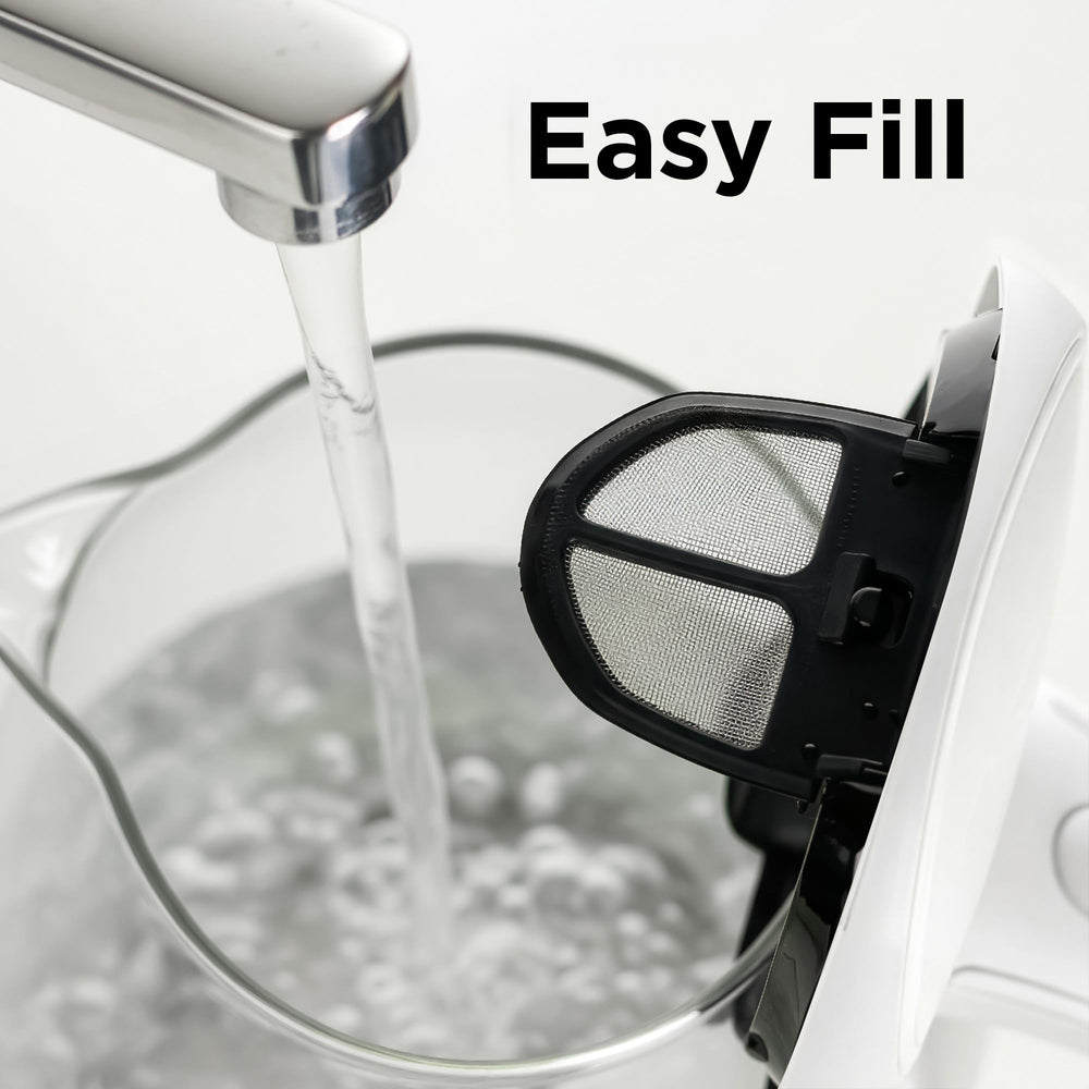 OVENTE KG83W removable, washable filter keeps water clear.