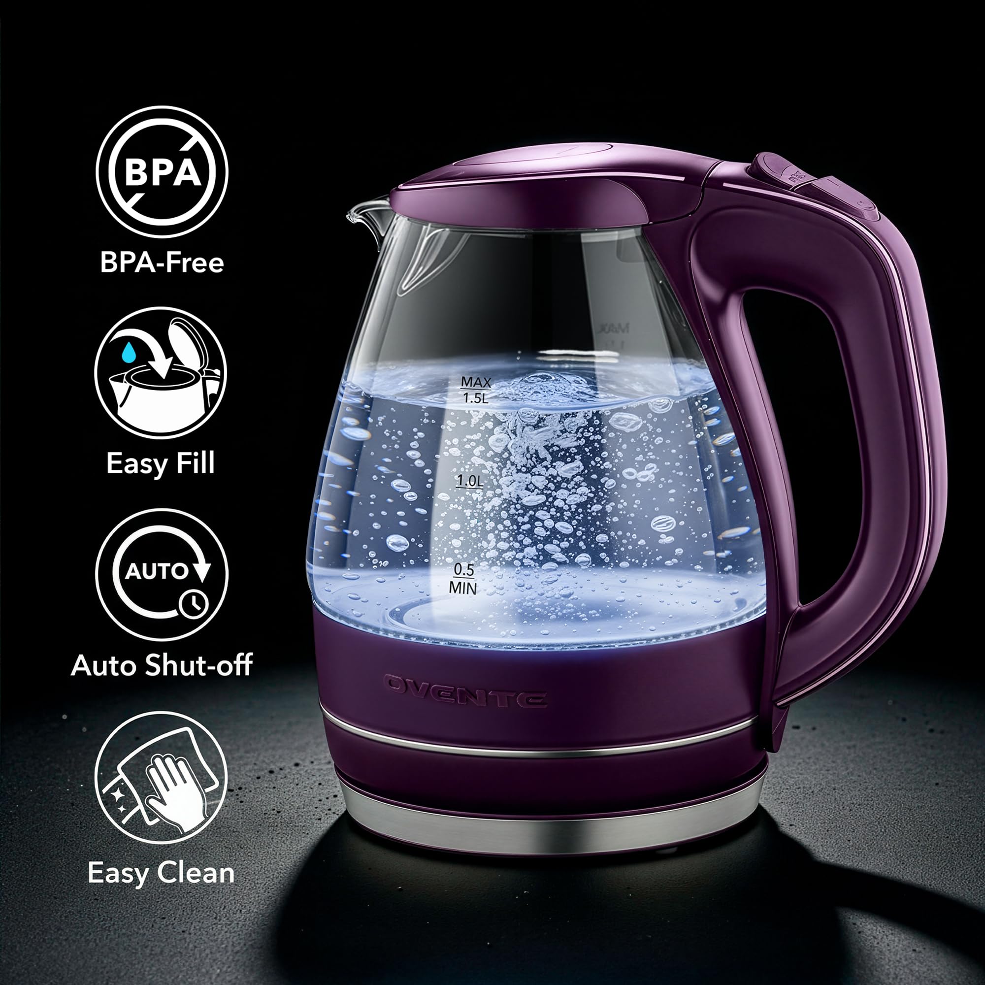 OVENTE KG83P kettle shows blue LED halo during operation.